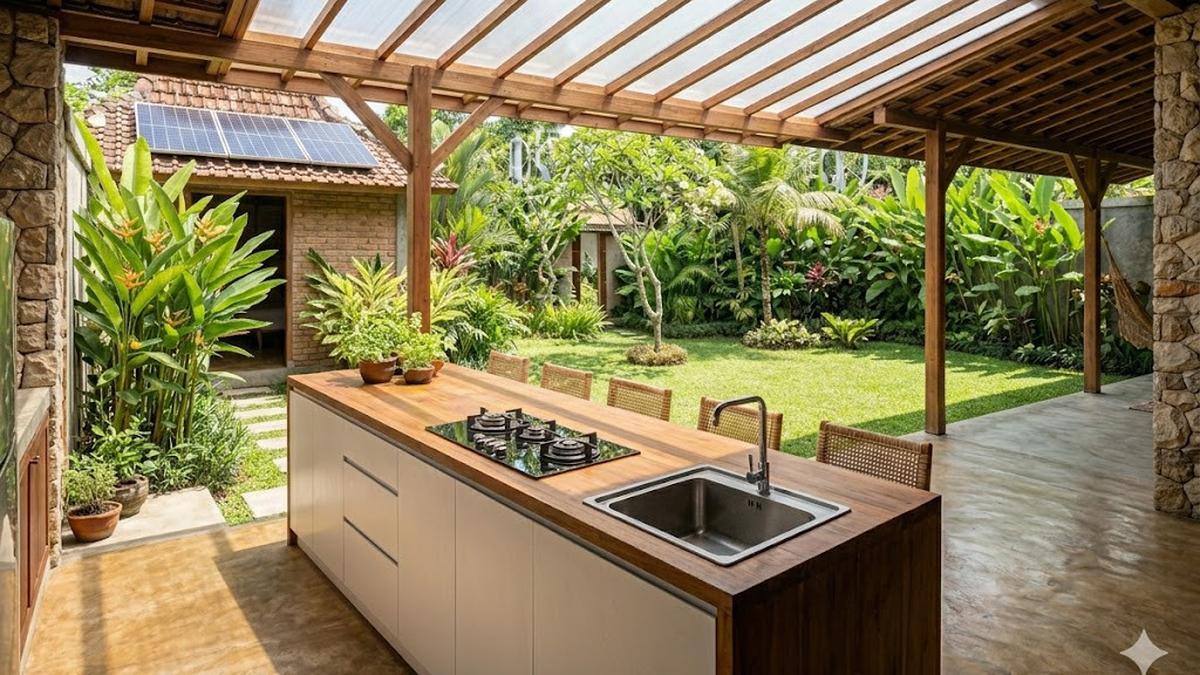 6 Inspirasi Dapur Belakang dengan Atap Transparan Hemat Listrik yang Modern dan Estetis