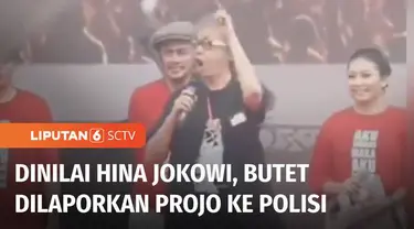 Relawan Jokowi yang tergabung dalam komunitas Projo DIY melaporkan seniman Butet Kartaredjasa ke Polda DIY pada Selasa siang. Butet dinilai menghina Presiden Joko Widodo saat berkampanye untuk Ganjar Pranowo di Kulonprogo pada hari Minggu lalu.