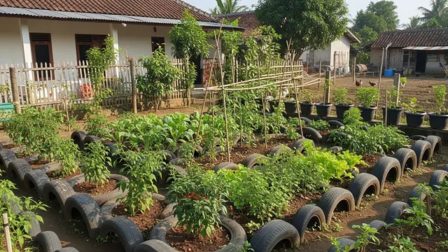 Barang Bekas yang Bisa Jadi Pembatas Bedeng Kebun Model Ban Bekas