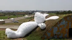 Replika kelinci raksasa dengan panjang 25,3 meter ditampilkan pada Taoyuan Land Art Festival di Taiwan, (3/9/2014). (REUTERS/Pichi Chuang)