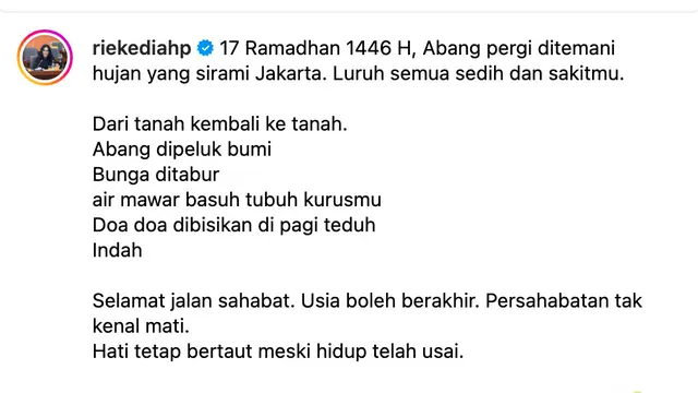 Unggahan Rieke Diah Pitaloka. (Foto: Dok. Instagram @riekediahp)