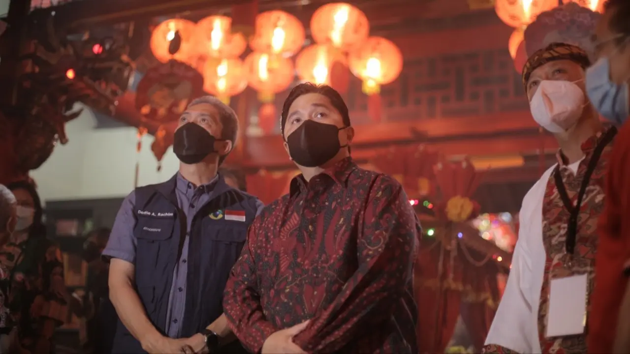 Menteri Badan Usaha Milik Negara (BUMN), Erick Thohir, hadir dalam perayaan Cap Go Meh (CGM) Bogor Street Festival 2022 (Liputan6.com / Achmad Sudarno)