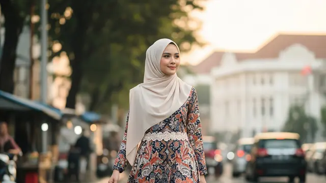 Model Gamis Batik Mix Tile Brokat Tanpa Berlebihan