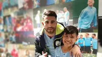 Muhammad Rizky, bocah korban gempa Palu yang mendapat kesempatan untuk terbang ke Inggris dan bertemu pesepak bola idolanya, gelandan Manchester City, Riyad Mahrez. (Kedutaan Besar Inggris)