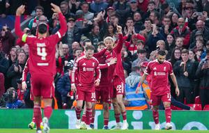 Gol-gol kemenangan Liverpool dicetak Dominik Szoboszlai pada menit ke-25, Hugo Ekitike menit ke-51, Ryan Gravenberch menit ke-53, dan Mohamed Salah menit ke-62. (AP Photo/Jon Super)