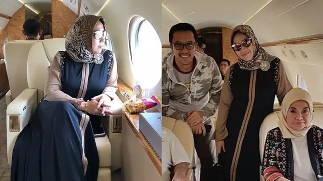 Penampilan Shohibah Rohmah terlihat glamour saat naik jet pribadi.