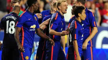 Gelandang Manchester United, Darren Fletcher (tengah), merayakan kemenangan atas Inter Milan 5-3 di FedEx Field, Washington DC, (29/7/2014). (REUTERS/Evan Habeeb-USA TODAY Sports)