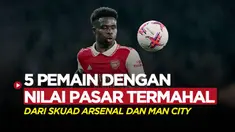 Berita Motion grafis deretan bintang dengan nilai pasar tertinggi dari Manchester City dan Arsenal. Salah satunya adalah bintang masa depan milik Arsenal, Bukayo Saka.