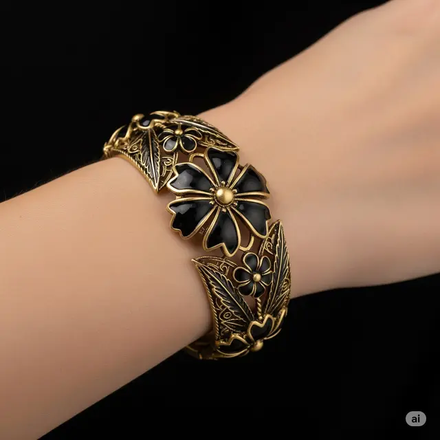 Bangle Lingkaran Kaku Berhiaskan Bunga