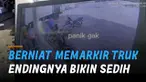 Terekam kamera cctv. Karyawan minimarket berniat memarkir truk akhirnya tabrak pintu toko.
