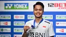 Anthony Sinisuka Ginting harus puas berada di posisi kedua Tunggal Putra Kejuaraan Bulu Tangkis Terbuka All England 2024. (JUSTIN TALLIS/AFP)