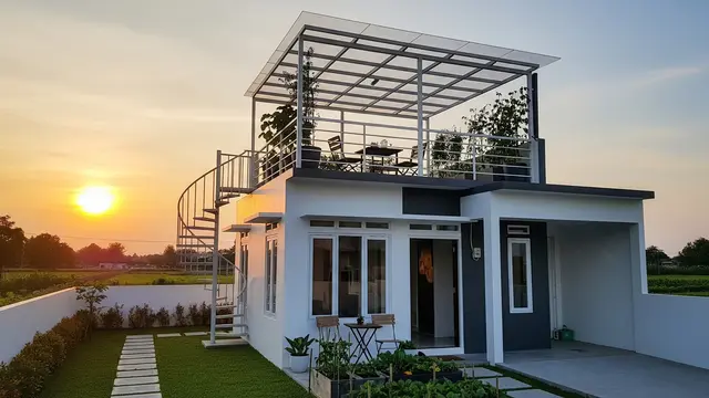 Ide Rumah Type 45 dengan Rooftop Santai Sederhana/Gemini AI