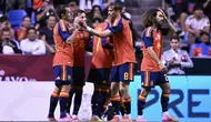 Timnas Spanyol berhasil meraih kemenangan 3-1 atas Peru pada laga uji coba jelang Piala Dunia 2026 di Estadio Cuauhtemoc, Puebla City, Selasa (09/06/2026) pagi WIB. (AFP/CARL DE SOUZA)
