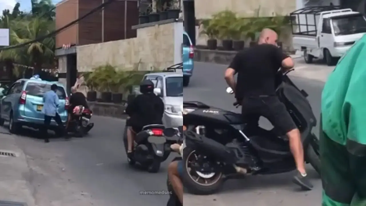 Turis Asing Berulah Lagi, Naik Motor Sambil Kebingungan Lalu Menabrak Taksi