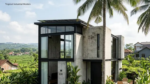 Rumah Unfinished Bergaya Industrial Tropis