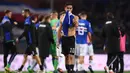 Penyerang Juventus, Paulo Dybala usai pertandingan melawan Sampdoria pada lanjutan Liga Serie A italia di Stadion Luigi Ferraris di Genoa, Italia, (19/11). Sampdoria menang 3-2 atas Juventus. (AFP Photo/Marco Bertorello)