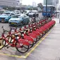 Sejumlah sepeda untuk layanan bike sharing atau penyewaan sepeda di Kawasan Jakarta, Jumat (3/7/2020). Layanan bike sharing yang bertujuan untuk mengurangi penggunaan kendaraan bermotor ini terbagi dalam 6 titik lokasi di Jakarta. (Liputan6.com/Angga Yuniar)