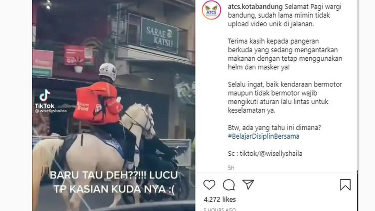 Kurir Makanan Ini Pakai Kuda Sebagai Pengganti Motor (Ist)