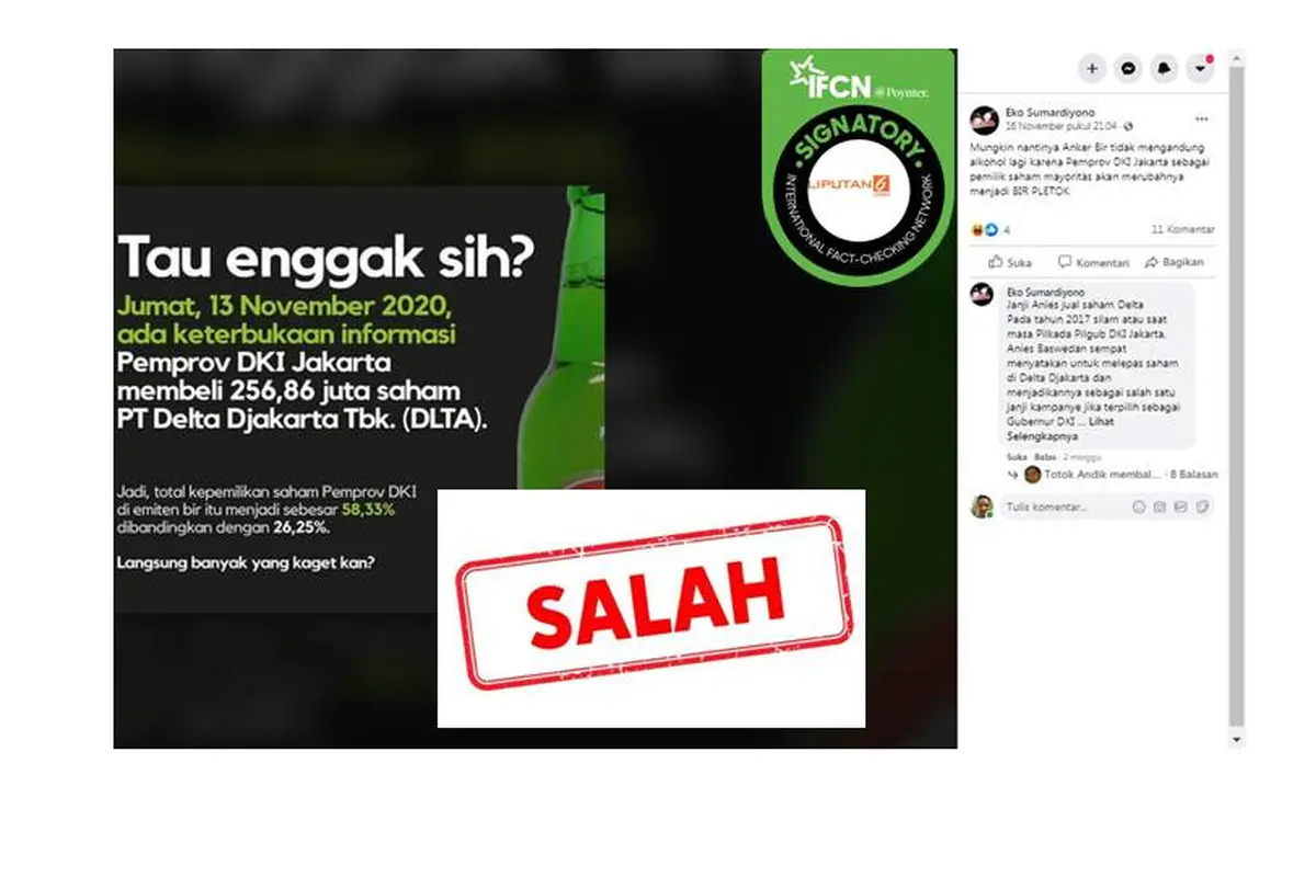 Cek Fakta Pemprov DKI tambah saham di perusahaan bir