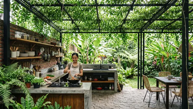 Desain Dapur Terbuka yang Teduh Saat Kemarau