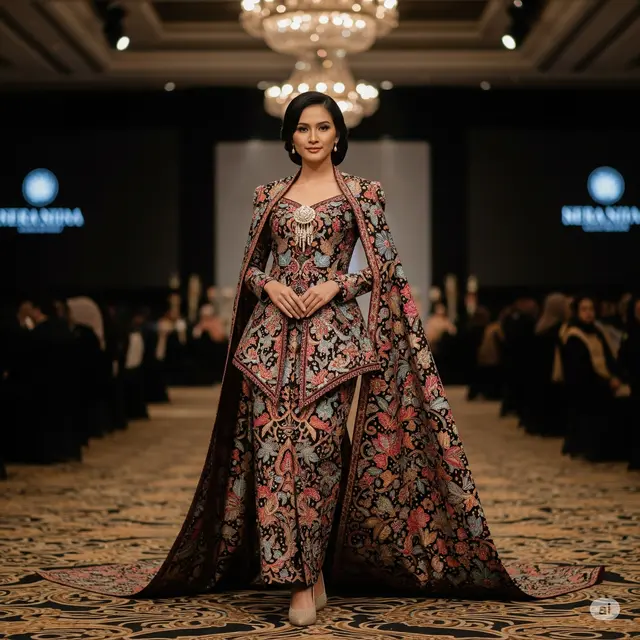 Model Dress Batik Brokat Layer Cape Elegan