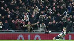 Gol tunggal kemenangan Spurs atas Liverpool dicetak Lucas Bergvall di akhir babak kedua. (AP Photo/Ian Walton)