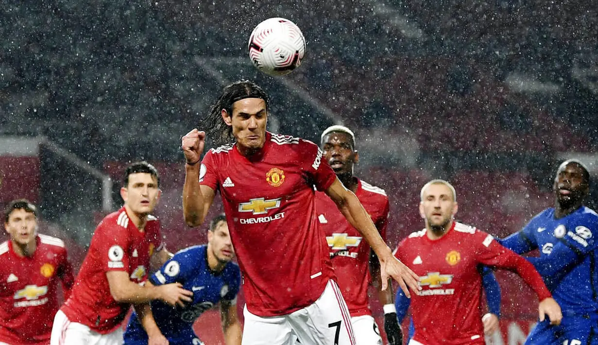 Striker asal Uruguay ini terlibat dalam 20 gol pada 35 penampilannya bersama Manchester United di seluruh kompetisi musim ini. (Michael Regan/Pool via AP)