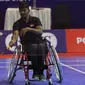 Salah satu atlet India yang mengikuti turnamen FOX'S Indonesia Para Badminton Internasion 2023 di GOR Sritex Arena, Solo, Selasa (5/9).(Liputan6.com/Fajar Abrori)