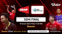 Live streaming semifinal Yonex Thailand Open 2021, Sabtu (16/1/2021) pukul 11.00 WIB dapat disaksikan melalui platform Vidio. (Dok. Vidio)