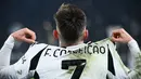 Pemain Juventus, Francisco Coneicao merayakan gol kemenangan timnya atas Inter Milan dalam laga lanjutan Liga Italia 2024/2025 di Juventus Stadium, Turin, Italia, Senin (17/02/2025) WIB. (AFP/Isabella Bonotto)