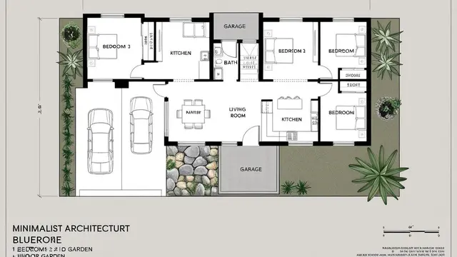 Sketsa Rumah Minimalis dengan Garasi dan Taman Dalam Rumah