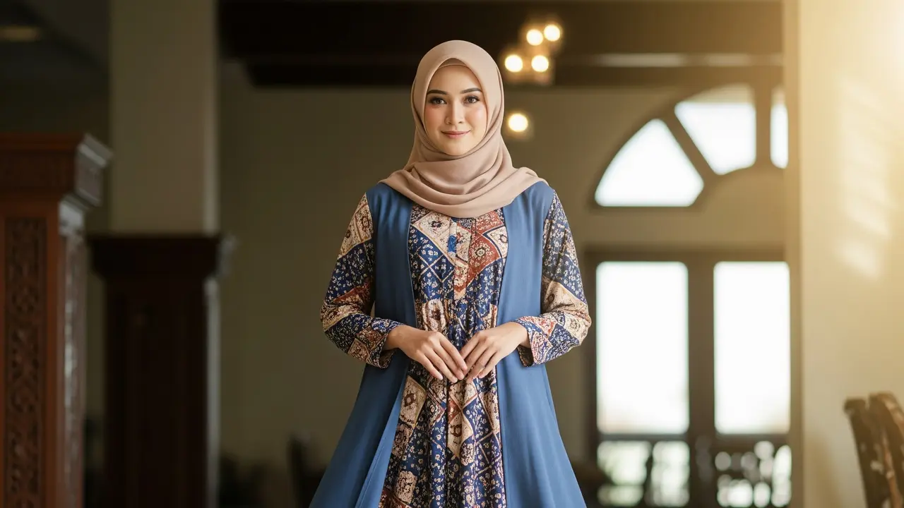 Model Gamis Batik Plus Outer Cape Elegan