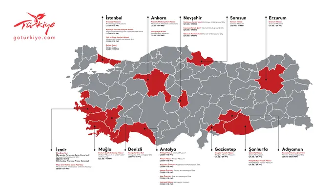 Ilustrasi Peta 25 Kota yang Berpartisipasi dalam Proyek Museum Malam/Turkiye Tourism Promotion and Development Agency (TGA)