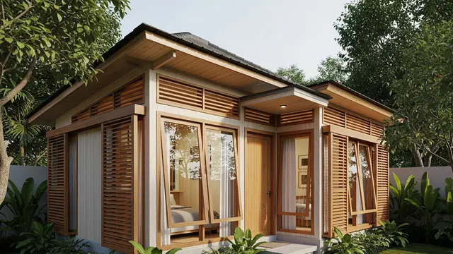Rumah Mungil dengan Ventilasi Kayu Natural