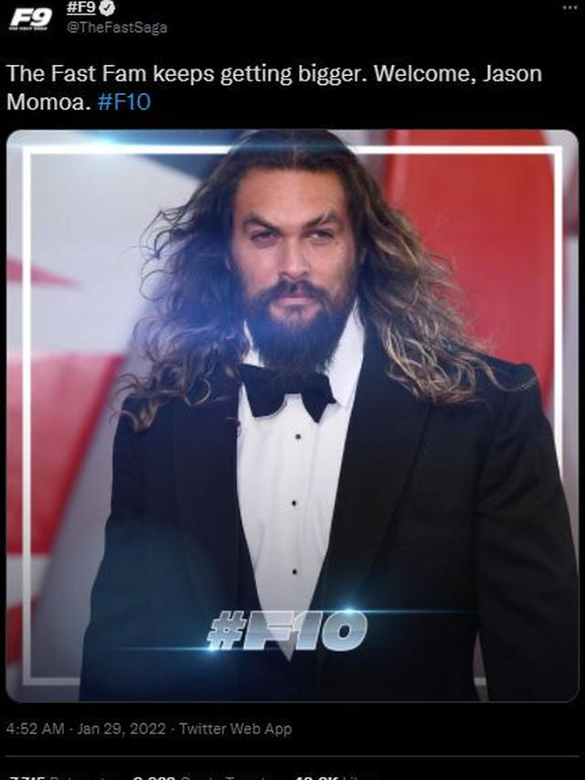 Jason Momoa bergabung dengan Fast and Furious. (Twitter/ TheFastSaga)