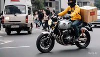 Kurir mengirim paket dengan sepeda motor. (Liputan6.com/Meta Ai)
