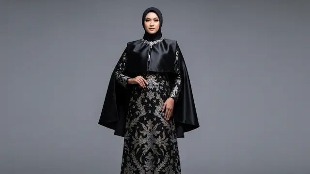 Gamis Batik Hitam Satin Cape