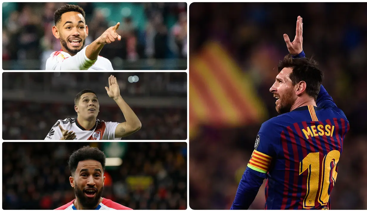 Bintang Barcelona, Lionel Messi, masuk dalam nominasi peraih pengghargaan FIFA Puskas Award 2019. Selain Messi, terdapat 8 nama lainnya. Berikut Messi dan 8 calon peraih FIFA Puskas Award. (Foto kolase AFP)
