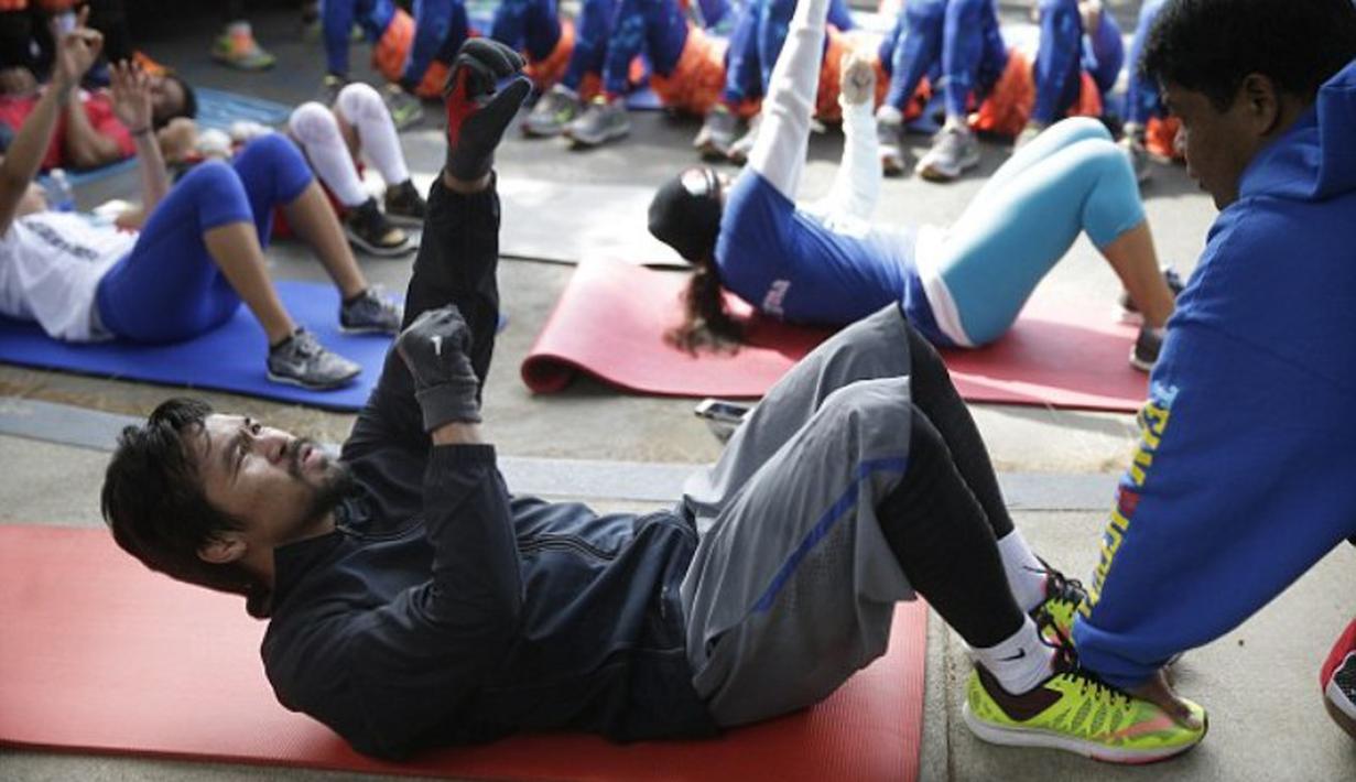Pacquiao melakukan latihan intensif di Los Angeles, Amerika Serikat, jelang duel melawan Floyd Mayweather Jr.