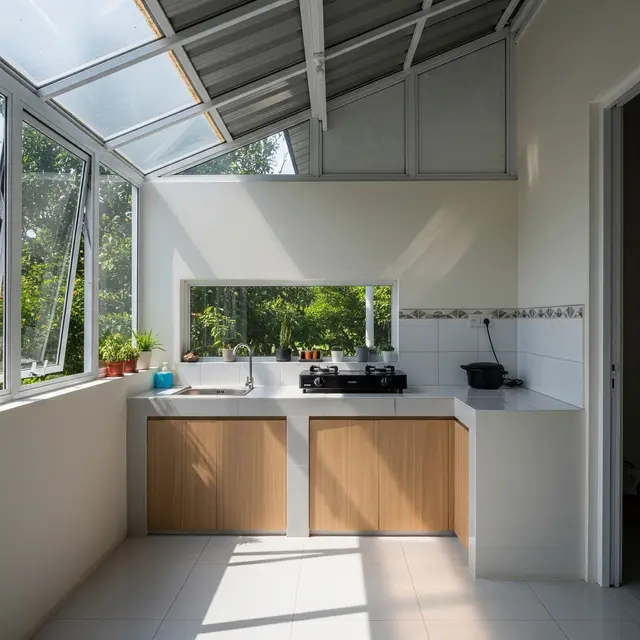 9 Inspirasi Dapur Baja Ringan dengan Atap Transparan agar Hemat Listrik Siang Hari