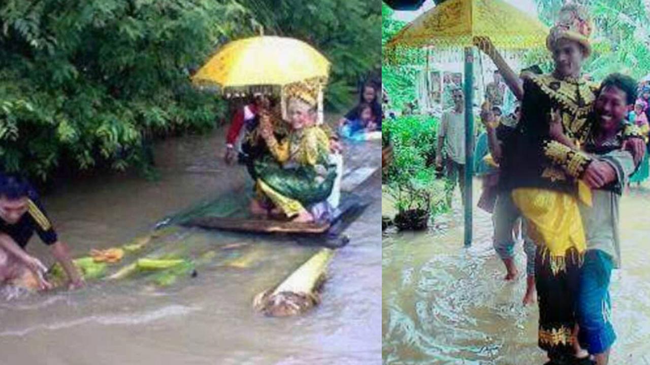 Banjir 3 Meter Tak Halangi Sejoli Ini Mengikat Janji