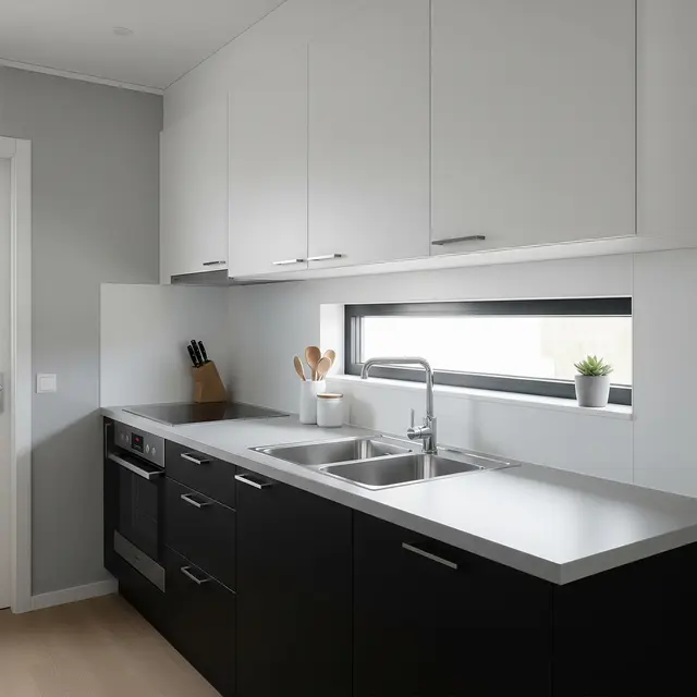 Dapur Minimalis Modern Hitam Putih di Rumah Tipe 36