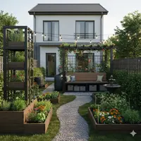 Desain Kebun Mini di Halaman Belakang untuk Rumah Kecil (Created by AI)