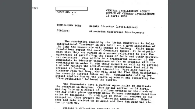 Dokumen rahasia CIA terkait Konferensi Asia-Afrika (www.cia.gov)