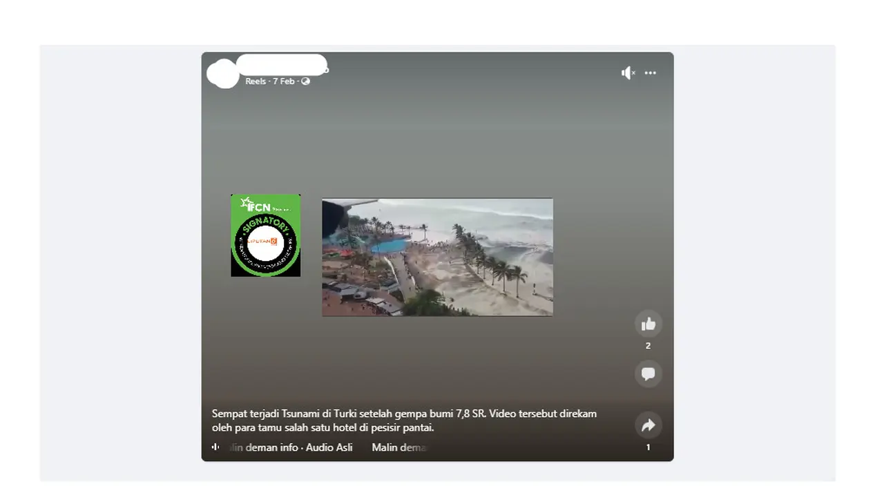 Tangkapan layar klaim tsunami setelah gempa bumi