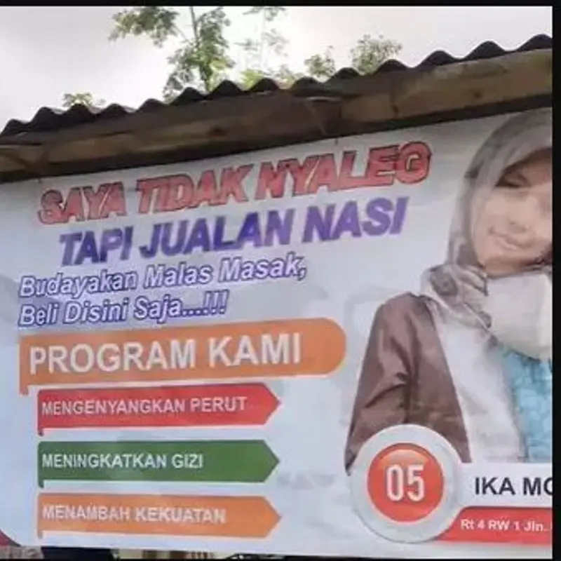 Promosi Kreatif Pedagang Nasi Pecel, Bikin Spanduk Mirip Caleg Lengkap dengan Programnya