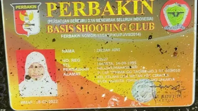 Kartu Perbakin yang diduga dimilik oleh terduga pelaku teroris. (Istimewa)