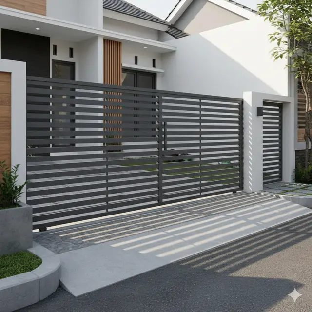 Pagar Rumah Kecil Minimalis dengan Pintu Sliding
