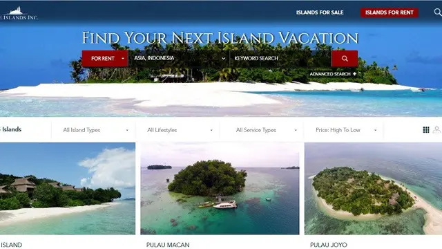 Lima pulau RI Disewakan di situs online (privateislandsonline.com)