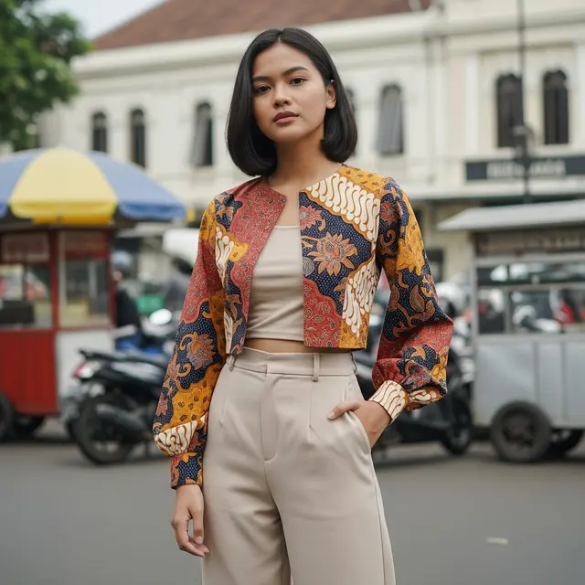 Model Outer Crop Top Batik Lengan Panjang untuk Anak Muda 20-an